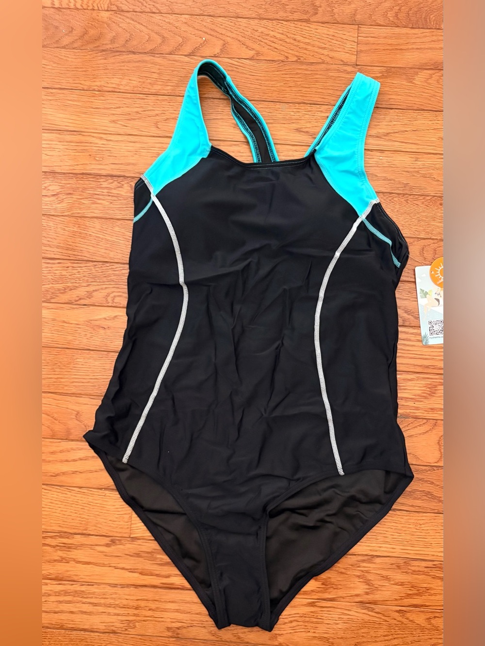 NWT Sporty Women’s Black and Teal One-Piece Swimsuit